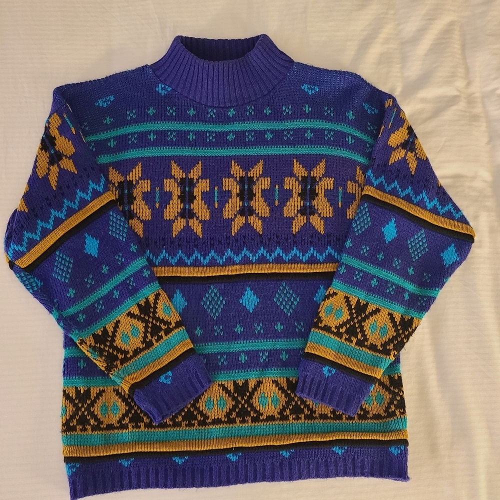 Vintage‎ 80s Crochet Club knitted sweater size Medium USA colorful M - Picture 2 of 10